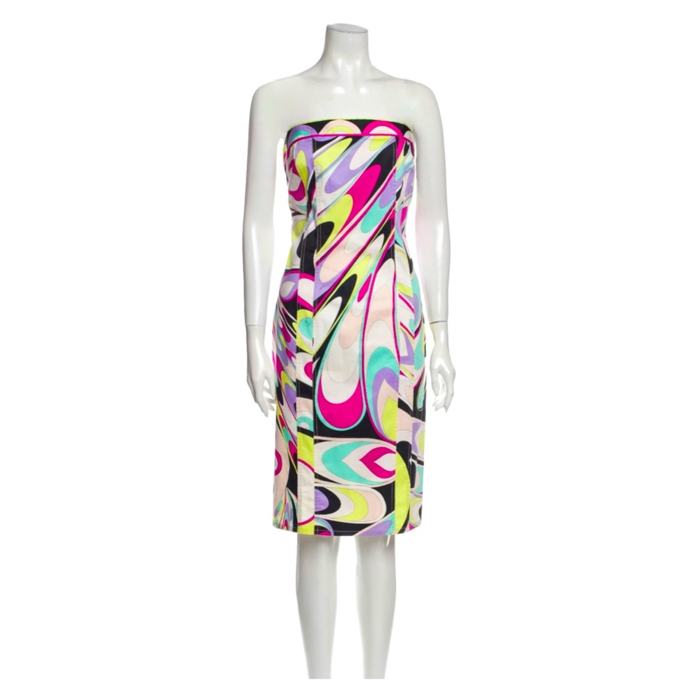 Emilio Pucci Strapless Sheath Vintage 40 Vallauris Knee Length Dress S Small 4
